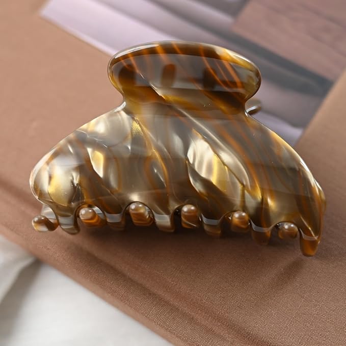 Prettyou Handmade Celluloid Acetate French Design Barrettes Tortoise Shell Claws Hair Claw Luxury Fashion Accessories Hair Clip for Women (marble coffee)