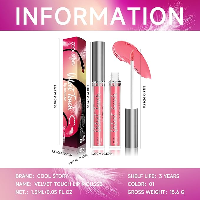 Lip gloss, matte velvet Lip mousse, long-lasting color retention, brightening lip mud,smooth Pigmented Non-fade-semi-paste lipstick, Daily、party and festival cosmetics gift (Rosy Whisper-1#)