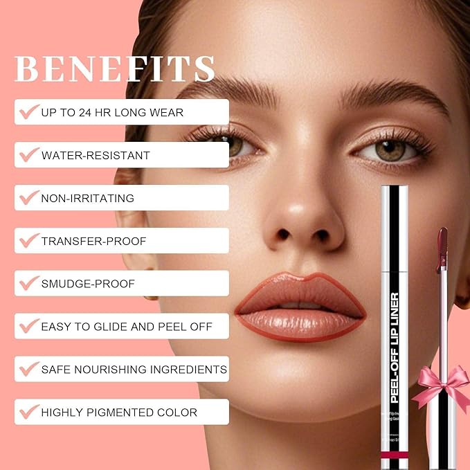 Lip Stain - Peel Off Lip Liner, Long Lasting Lip Liner with Matte Finish, Waterproof & Transfer Proof Lip Gloss, Non-Stick Cup & Highly Pigmented Color, Easy to Use for All Skin Types (Dark Red)