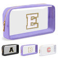 UIXIZQ Personalized Initial Letter Bag Boho Straw Clear Makeup Bag,Small Cute Chenille Varsity Letter Bag With Zipper,Beach Travel Toiletry Bag,Portable Monogrammed Cosmetic Bag for Women Girls,E