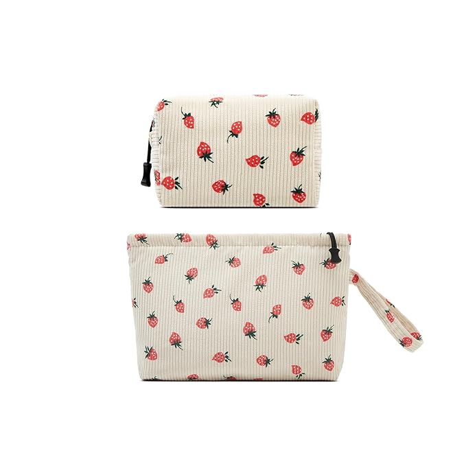 ZOEMTIU Small Cosmetic Bag set for Women Corduroy Makeup Bag with Interior Pocketes Cute Corduroy Makeup Pouches Women Small Toiletry Bag