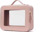 Popvibe Clear Makeup Case Set Pink Toiletry Bag Travel Large Clear Cosmetic Bag with Zipper, Big Make Up Bag Organizer Women Traveling TSA Approved Transparent Bag Car for Essentials