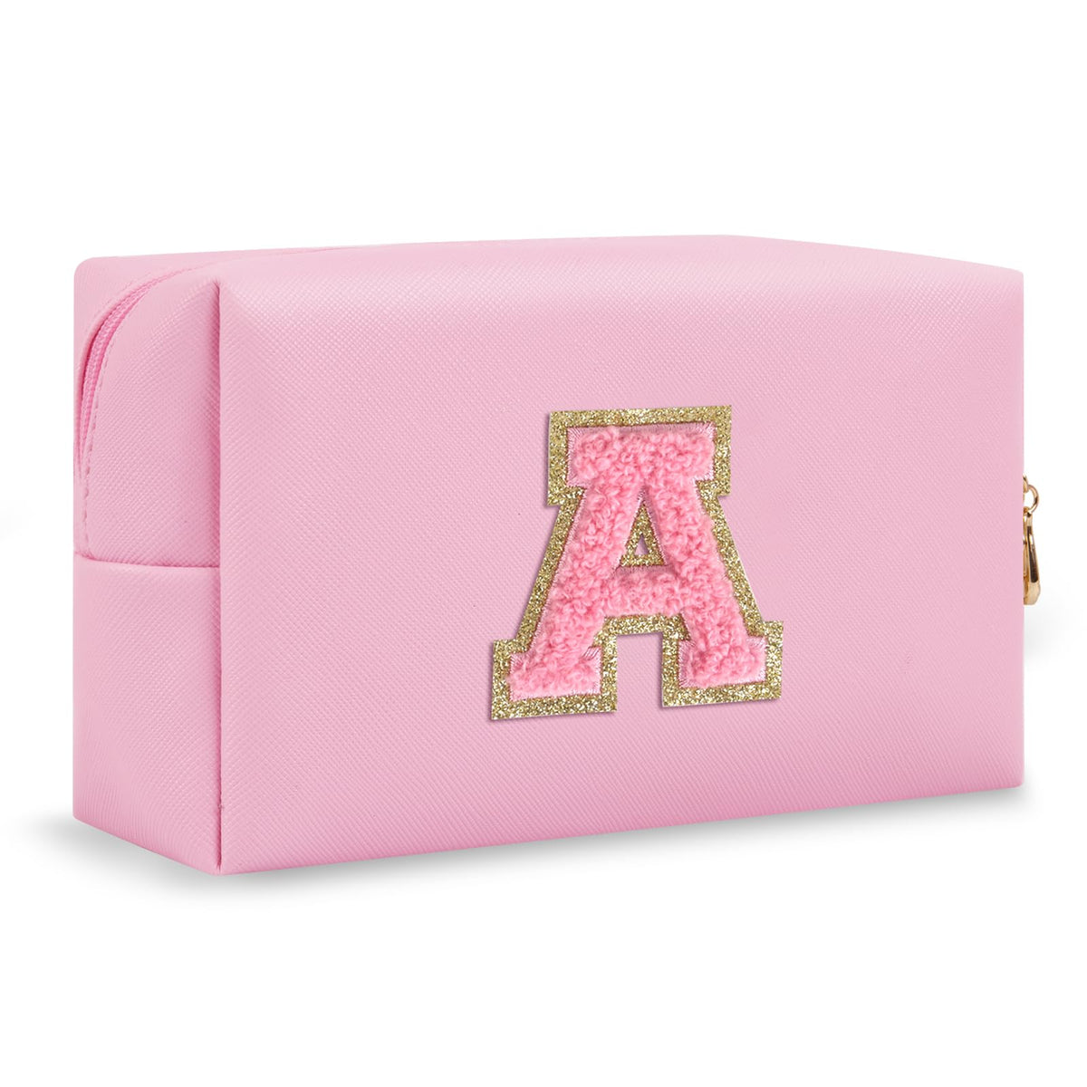 Small Initial Patch Makeup Bag Personalized Gifts Make Up Bag,White Cute PU Leather Glitter Letter Cosmetic Bag with Zipper,Trendy Portable Travel Toiletry Pouch,Preppy Stuff for Teen Girls Women Y