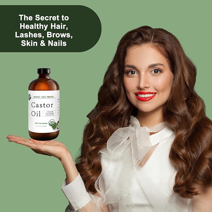 MAYLINK Castor Oil Organic Cold Pressed Unrefined Glass Bottle-Organic Certified 100% Pure Castor Oil,Hexane Free,Organic Castor Oil for Face,Hair Growth,Eyelashes,Caster 16.91fl.oz/500ml