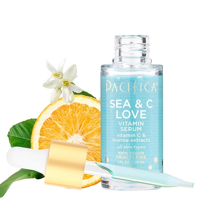 Pacifica Beauty Sea & C Love Vitamin C Serum for Face – Brightening & Anti-Aging Formula with Hyaluronic Acid, Green Tea & Algae – Blue Light Protection – Fades Dark Spots & Fine Lines – 1 Fl Oz