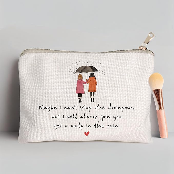 HubbgDesign Maybe I Can't Stop The Downpour Cosmetic Bag, Tough Times Sister Gifts, Gift for Friend in Need, Friendship Support, Always Here for You, Makeup Case, Small Travel Bag, Bestie Gift