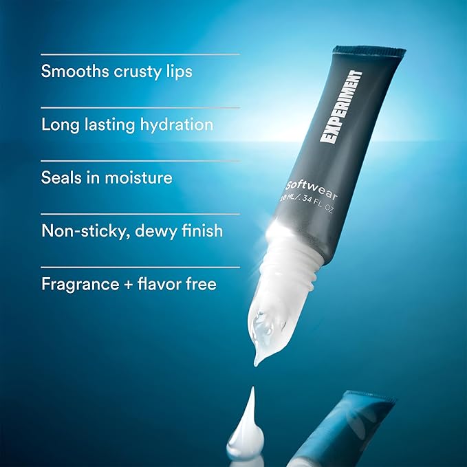 Experiment Softwear Smoothing Lip Treatment Balm - 24hr Hydration with Squalane, Glycerin, & Pomegranate Sterols - Intensive Moisture & Repair for Extra Dry, Flaky Lips - Vegan Lip Balm,.34 FL OZ