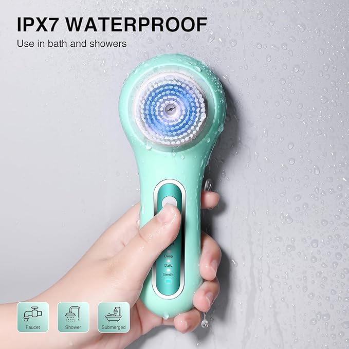 UMICKOO Electric Facial Cleansing Brush, 2-Way Rotating Face Scrubber for Daily & Deep Cleaning, 3 Modes, 5 Brush Heads, Rechargeable, IPX7 Waterproof for All Skin Types
