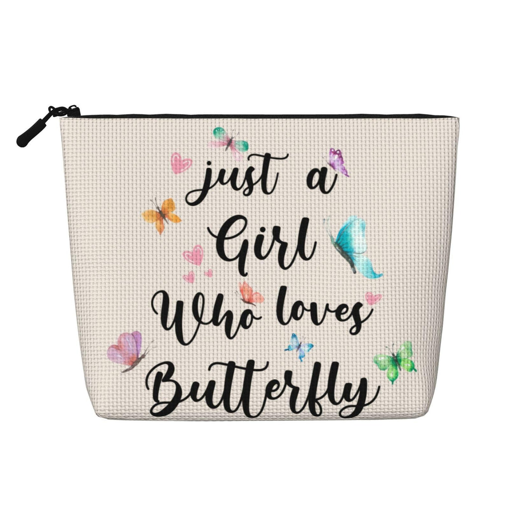 MOLAIGIN Just A Girl Who Love Butterfly Cosmetic Bag For Women, Travel Makeup Bag, Toiletry Zipper Bag, Large Capacity Aesthetic Cases