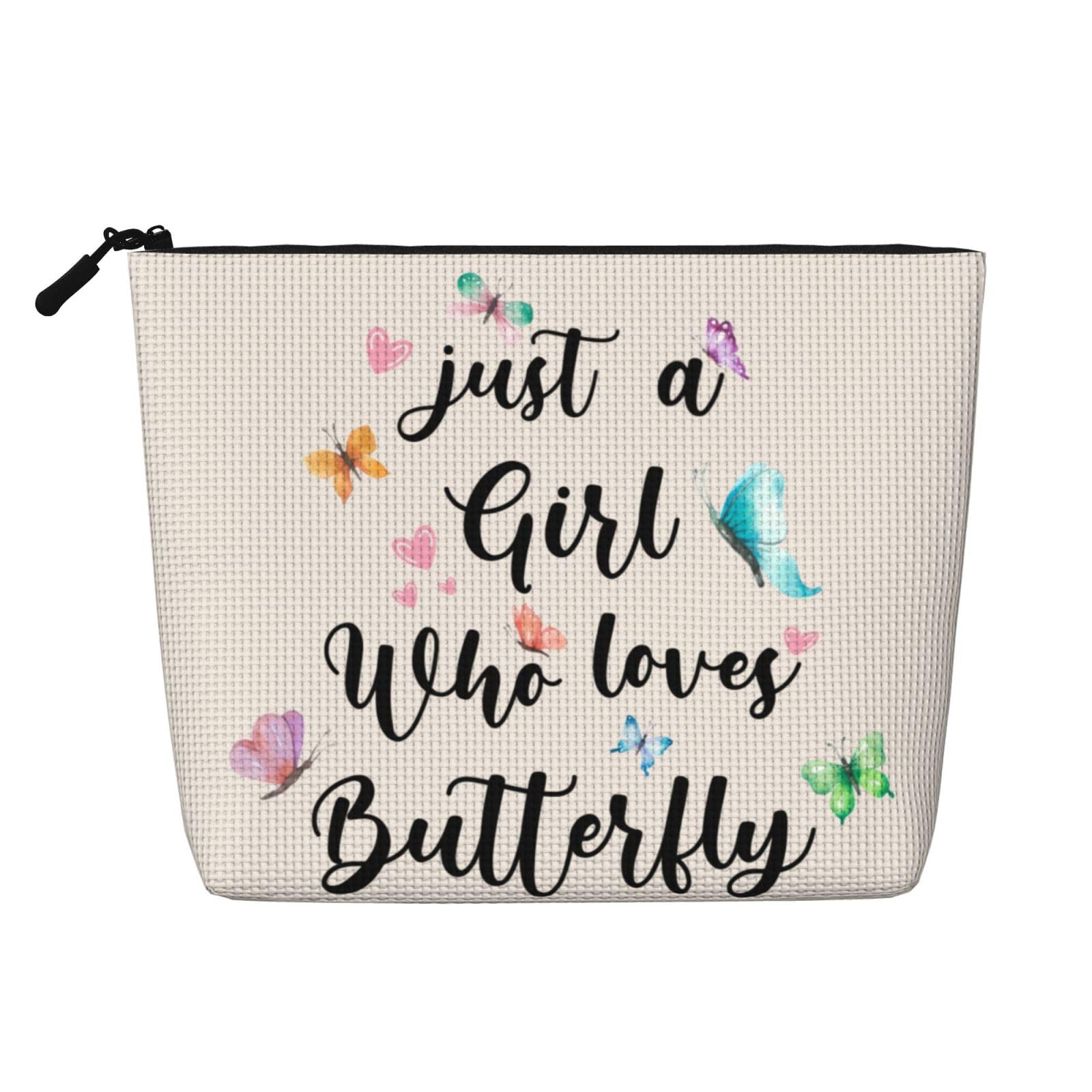 MOLAIGIN Just A Girl Who Love Butterfly Cosmetic Bag For Women, Travel Makeup Bag, Toiletry Zipper Bag, Large Capacity Aesthetic Cases
