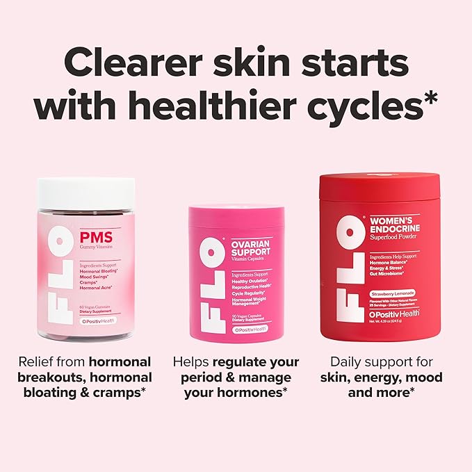 O Positiv FLO Acne Capsules – Supports Clearer, Healthier-Looking Skin for Face, Back & Body – Colostrum-Derived Lactoferrin, Zinc and Vitamin E – 30 Servings