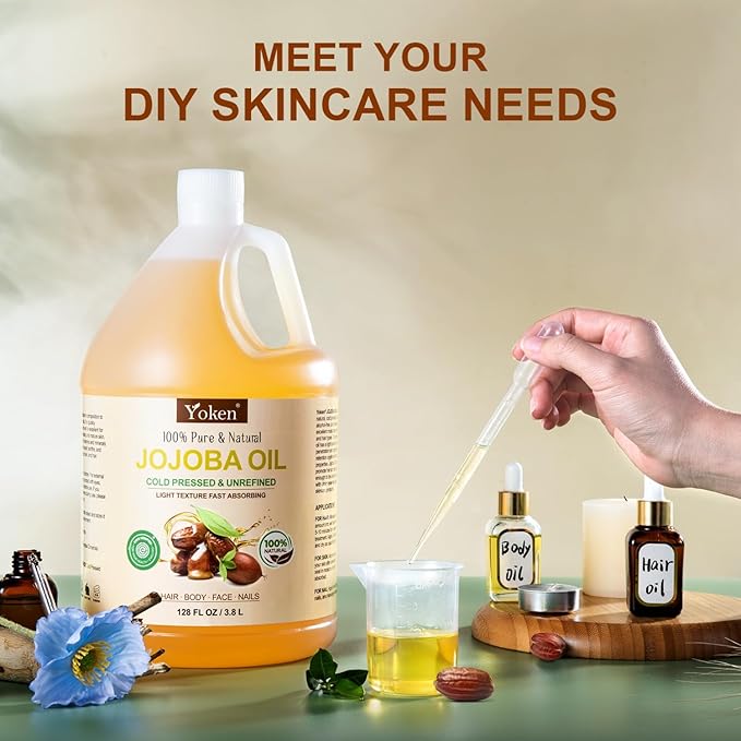 Yoken Bulk Jojoba Oil 128oz, USDA Organic Carrier Oil for DIY & Massage