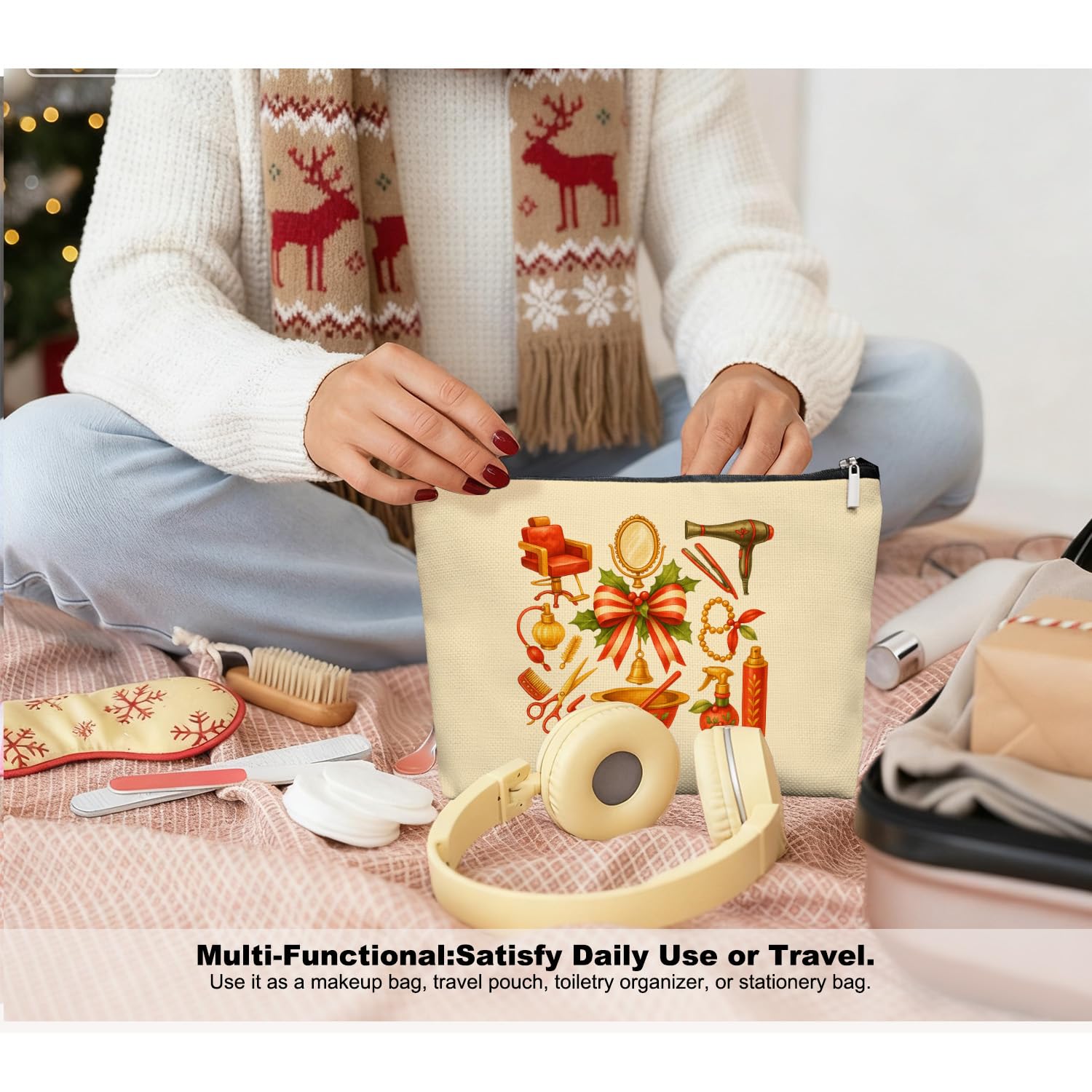 EKGJW Chrisamas Hairstylist Gifts Women Makeup Bag Make Up Bag, Cosmetic Bags for Hairstylists, Hairdresser Gifts for Cosmetology Student Teen Girls