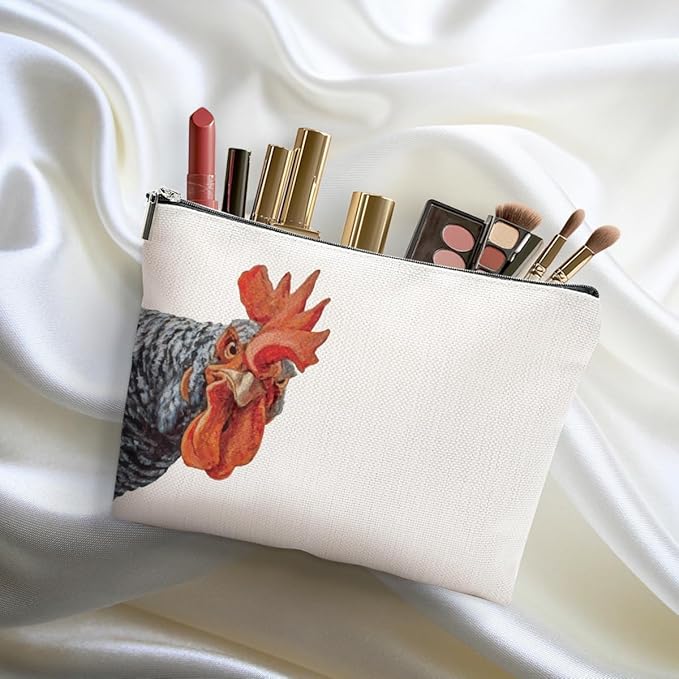 DHKG Chicken Themed Gifts Makeup Bag Rooster Cosmetic Bag Chicken Gifts for Women Girls Friend Farmer Coworker Farm Animals Travel Organizer Zipper Pouch Graduation Birthday Friendship Gifts