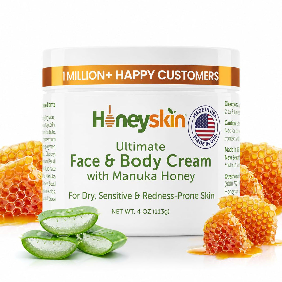 Hydrating Face Moisturizer & Body Cream with Manuka Honey Cream - Organic Face Moisturizer with Honey for Extremely Dry Skin - Comfort Care for Dry & Sensitive Skin 4oz