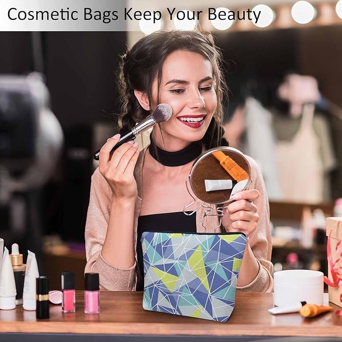 Kalygon Woman Makeup Bag Triangle, Geometric Stripe Triangle Makeup Bags Travel Cosmetic Bags Toiletry Makeup Organizer Pencil Pouch Make Up Cosmetic Bag For Owners Lady Birthday Gifts