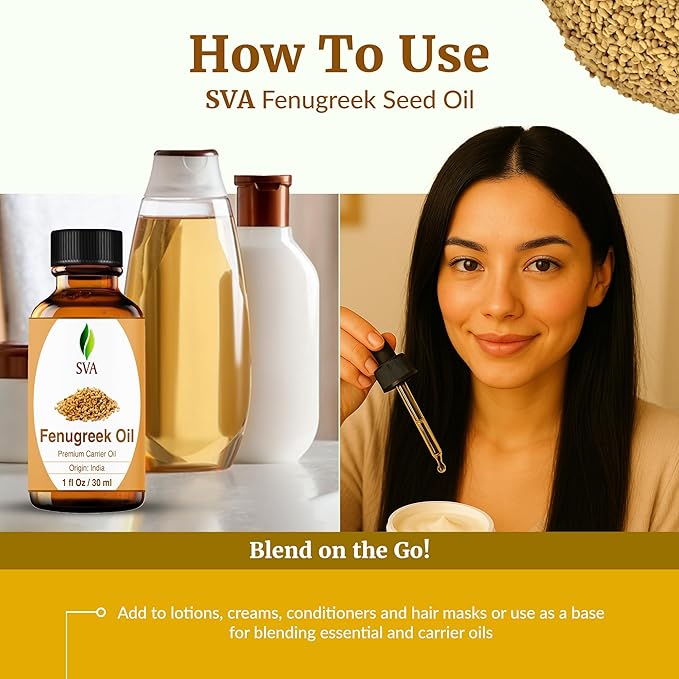 SVA Fenugreek Oil 1 Fl Oz - for Face, Skin Care, Hair Care, Scalp Massage & Body Massage – Carrier Oil with Dropper