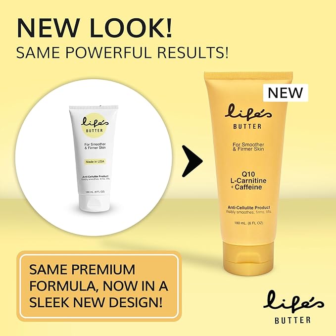 Life's Butter Anti-Cellulite Cream - 100% Natural - Made in USA - Cruelty-Free - Hypoallergenic - Best Cellulite Reduction - Skin Firming + Tightening for Women L-Carnitine + CoQ10 + Caffeine 6 fl oz