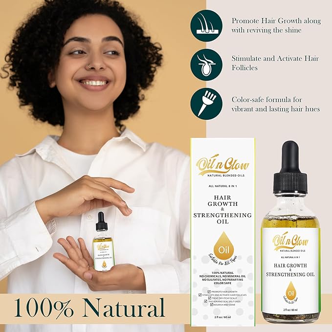 OilnGlow USDA Certified Organic 9 in 1 Natural Hair Serum for Hair Growth, & Strengthening With Rosemary Oil for Hair Growth, & Scalp DHT Blocker Peppermint Hair Oil Growth 2 FL