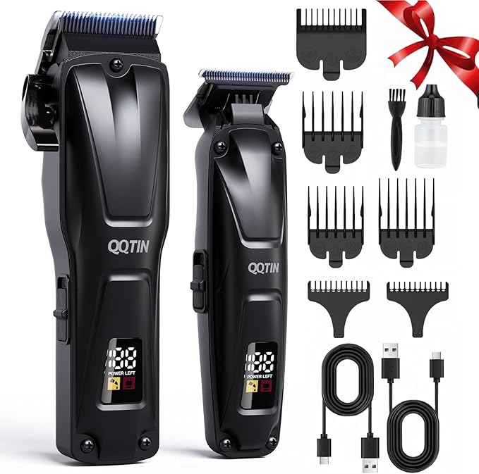 QQTIN Hair Clippers for Men Professional, Cordless Clippers and Trimmers Set for Hair Cutting, 8500RPM Rechargable Electric Hair Trimmer for Self-Haircut and Family Use (Black)