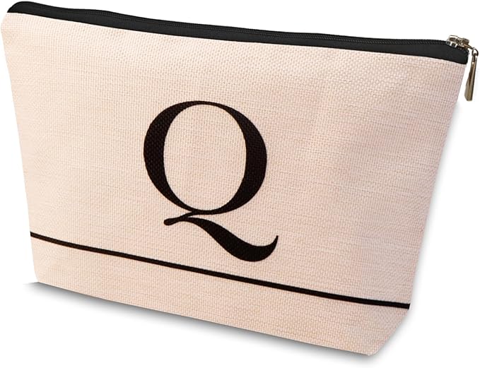 HDYHDY Letter A-Z Initial Personalized Makeup Bags, Birthday Gifts for Women, Monogrammed Gifts for Women Mom Sister Best Friend Bride Bridesmaid, Mothers Day, Christmas, Small Travel Cosmetic Bag (Q)