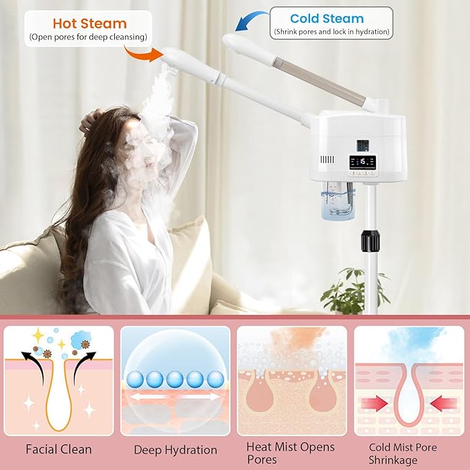 Salon Señor 2 in 1 Hot and Cold Facial Steamer,Professional Face Steamer on Wheels for Beauty Salon, Spa or Home Use