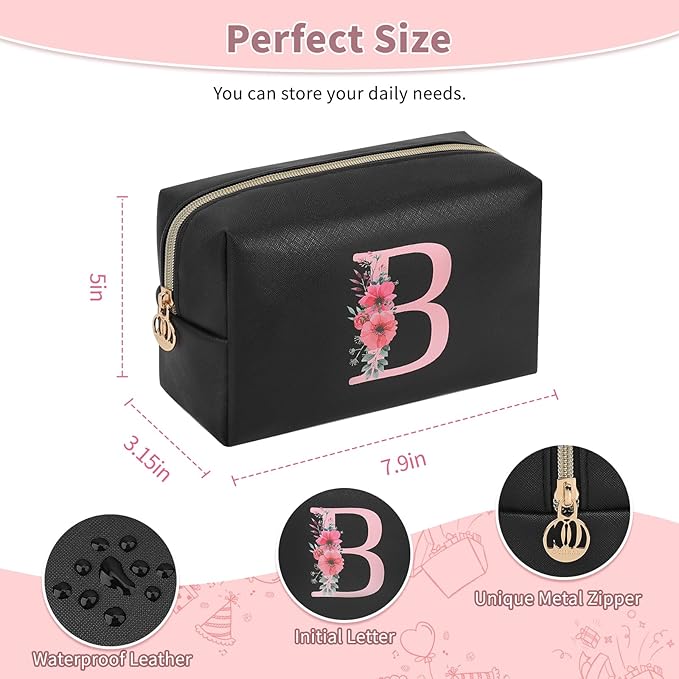 Initial Makeup Bag for Women, Travel Makeup Bag Small Cosmetic Bag, Birthday Gifts for Girls and Women, Teen Girls Gifts Trendy Stuff, Personalized Gifts for Grandkids Teacher Friends Bride Bridesmaid