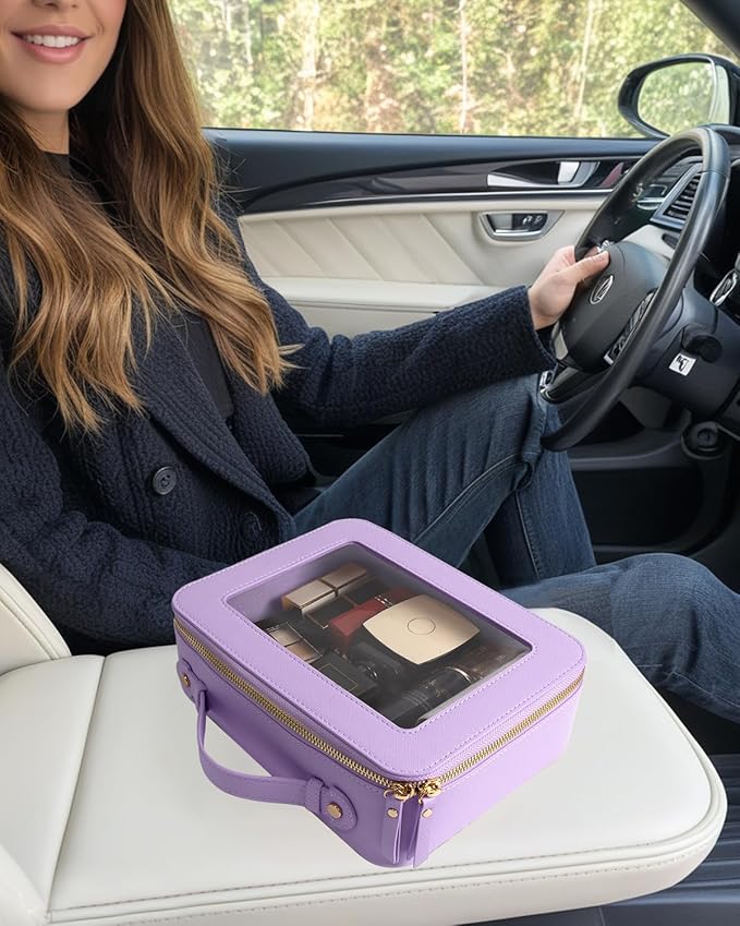 2Pcs Travel Clear Makeup Bag, Purple Mahjong Tile Bag Cosmetic Case with Zipper Portable Makeup Pouch Toiletry Bag Women Traveling Cosmetic Organizer Storage Bag Car Organizer Car Essentials for Women