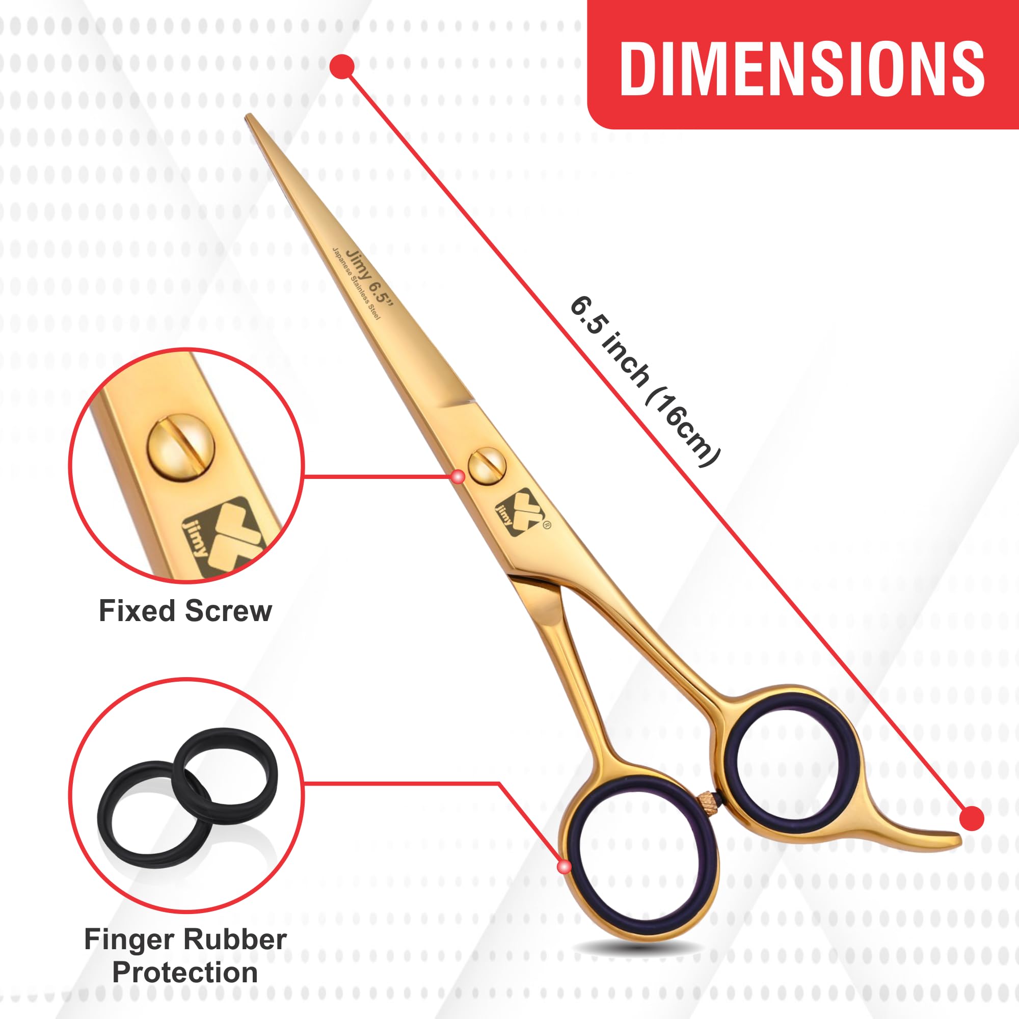 Jimy 6.5" Hair Scissors Professional – Ultra Sharp Razor Edge Stainless-Steel Scissors to Cut Hair – Ergonomic Design Salon Quality Hair Shears for Men, Women & Barbers