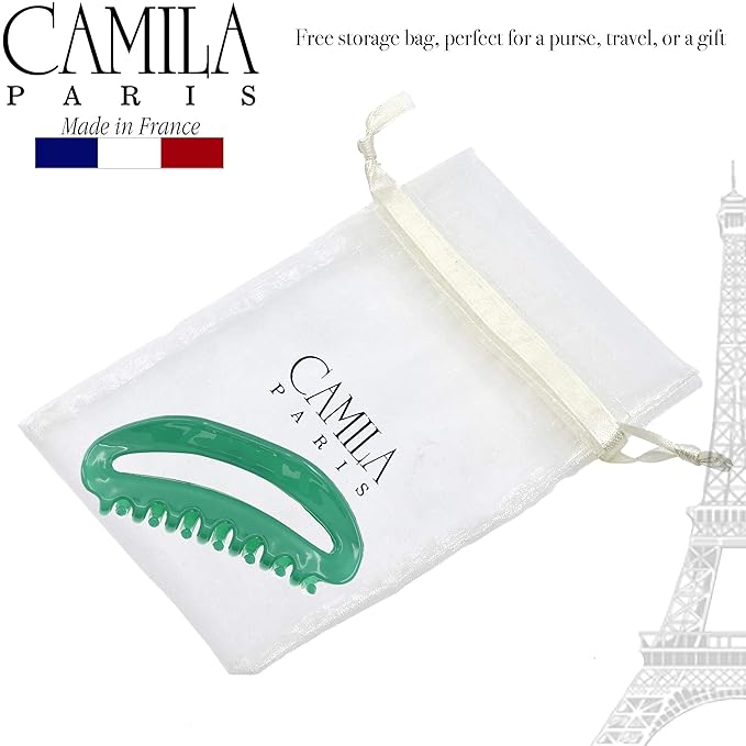 Camila Paris CP2581 French Hair Clips for Women, 3.5" Green, Large Claw Clip Strong Hold All Day, No Damage No Slip Claw Clips for Thick Curly Wavy Fine Straight Hair, Jaw Clip Made in France
