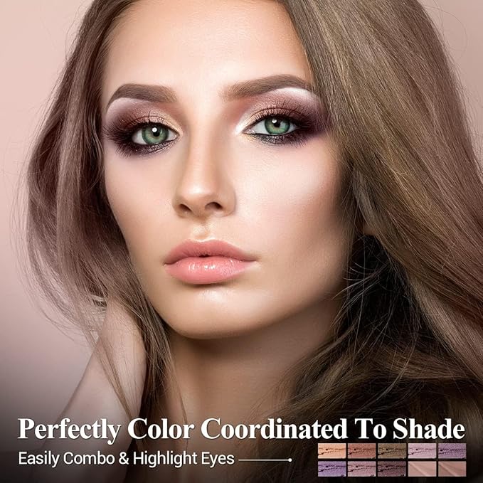 LUXAZA PRO Plum Eyeshadow Stick Makeup Set 10PCS, Neutral Shimmer And Matte Cream Eye Shadow Palette, Metallic Bronze Smoky Eyeliner Brightener Crayon Pencil Kit, Ideal Gift for Women -Lilac Brown