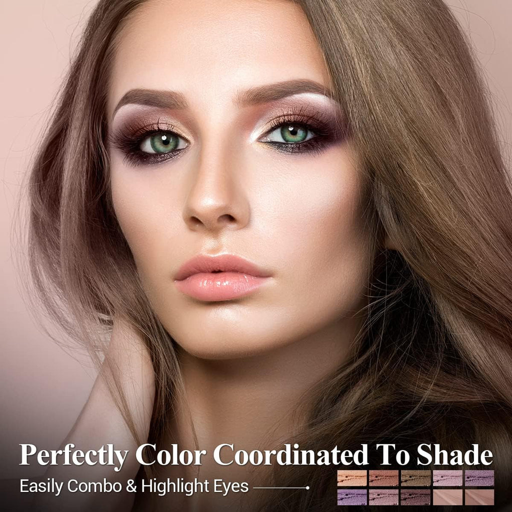LUXAZA PRO Plum Eyeshadow Stick Makeup Set 10PCS, Neutral Shimmer And Matte Cream Eye Shadow Palette, Metallic Bronze Smoky Eyeliner Brightener Crayon Pencil Kit, Ideal Gift for Women -Lilac Brown