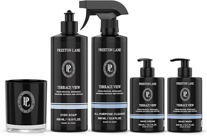 Preston Lane Hand Soap, Dish Soap, Candle & Cleaner Spray Set, Terrace View