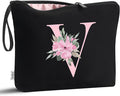 Vavabox A-Z Personalized Makeup Bag, Birthday Gifts for Women Mom, Gifts for Best Friend, Bride Bridesmaid Cosmetic bag (V, 02-Black)