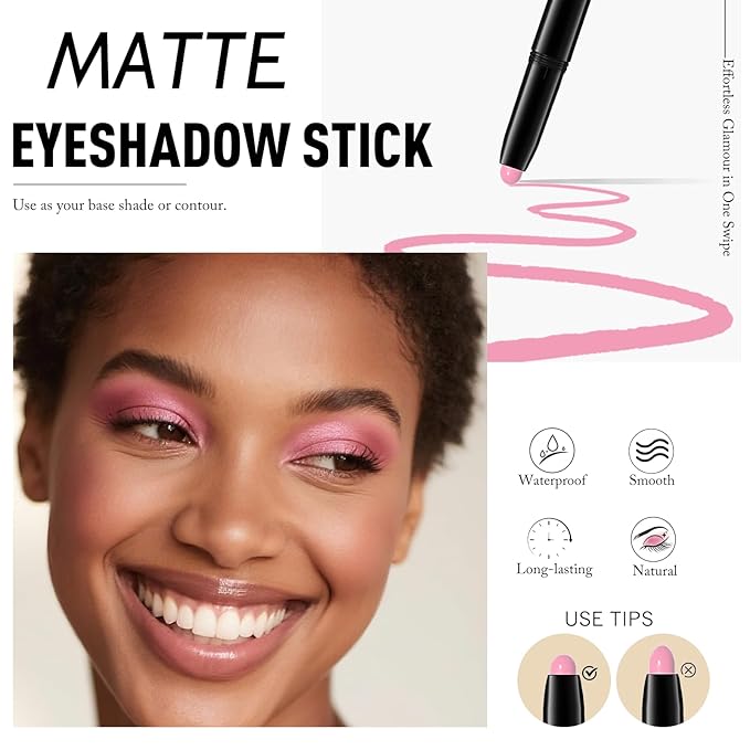 Wugbc Eyeshadow Stick Matte Eye Shadow Pencil Cream to Powder Eye Brightener Crayon Long-Lasting Crease-Proof Neutral Eyeshadow Buildable & Blendable High Pigmented Eye Liner Makeup for Women, 5 PINK