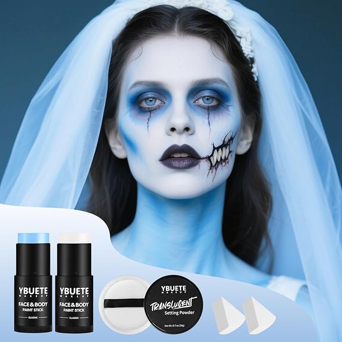 YBUETE White Light Blue Face Body Paint Stick Set for Halloween Cosplay SFX