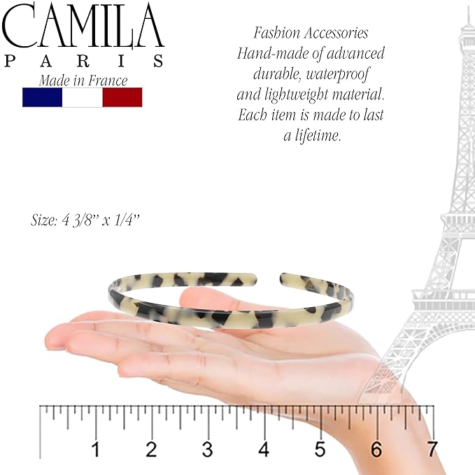 Camila Paris CP3470 French Headband for Women, Handmade White Tokyo, Strong Hold Grip Women's Hair Band, Ligth and Very Flexible, No Slip Durable Styling Girls Hair Accessories, Made in France