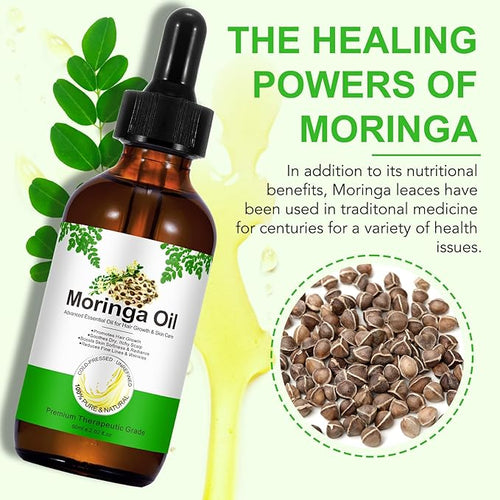 2Pack Moringa Oil 2.02 fl.oz, Pure Natural Organic Cold-Pressed Glass Bottle for Hair Growth, Face, Skin & Body Care, Anti-Aging, Nourish Hair, Scalp & Body Massage