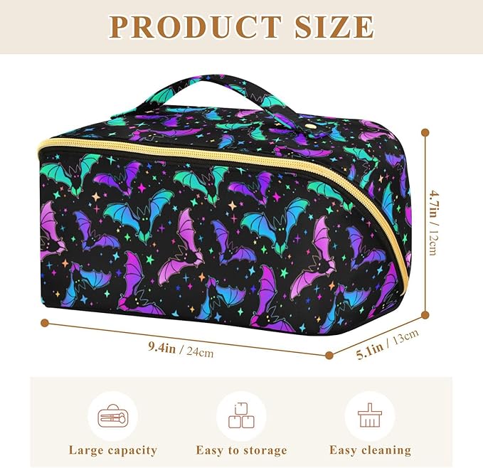 MNSRUU Makeup Organizer Bag, Halloween Luminous Bats Travel Makeup Bags Makeup Vanity Case Large Capacity Rhombus Cosmetic Toiletry Bag for Girl Women Ladies