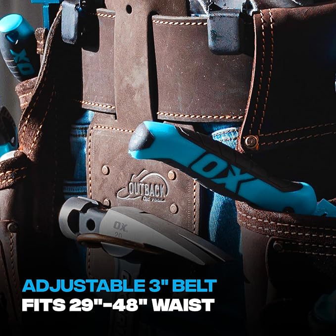 OX Pro Construction Tool Belt with Suspenders - 22-Pocket Leather Tool Belt Pouches - (XL) Made of Oil-Tanned Leather with Double-Stitching Morrales De Construccion