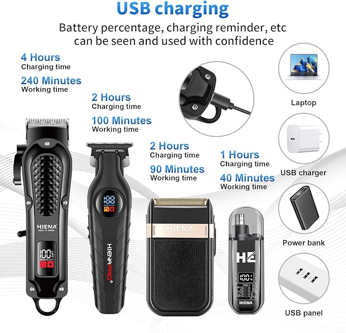 HIENA PRO Cordless Hair Clippers for Men, Barber Kit