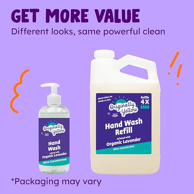 Originally Yellow Plant-Derived Hand Soap Infused with Organic Lavender | Gentle Hand Soap | Soap (64 Fl Oz (1 Pack), Lavender)