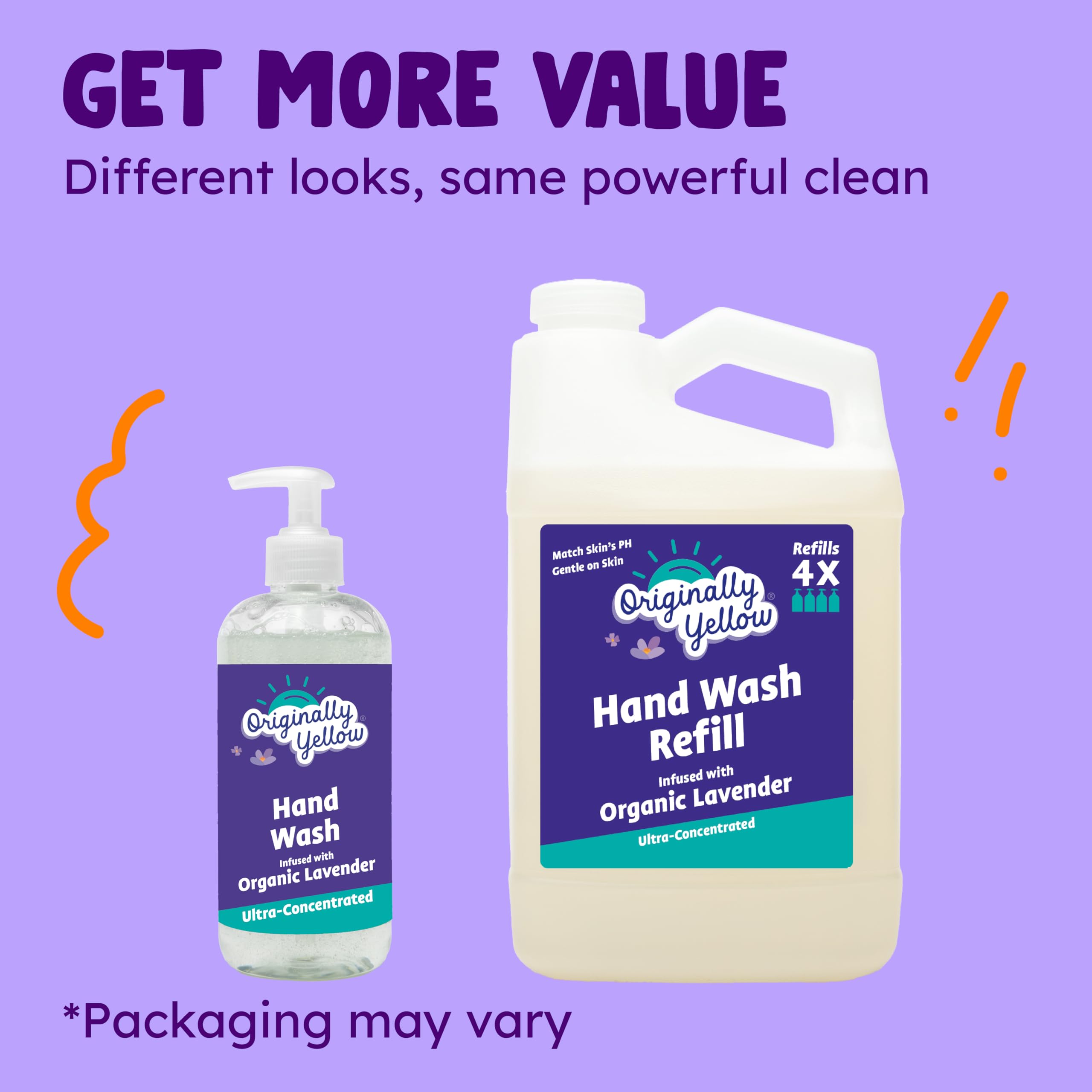 Originally Yellow Plant-Derived Hand Soap Infused with Organic Lavender | Gentle Hand Soap | Soap (64 Fl Oz (1 Pack), Lavender)