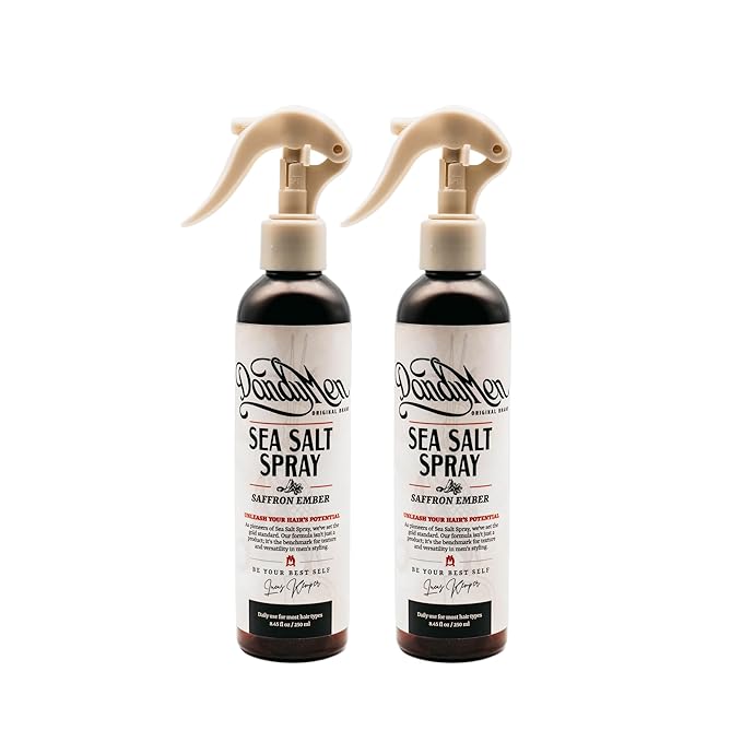 DandyMen Sea Salt Spray for Men – Texturizing & Volumizing Hair Spray for Beachy Waves, Matte Finish - Saffron Ember, 2-pack