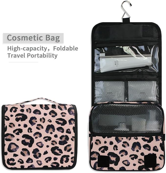 senya Hanging Travel Toiletry Bag Kit Makeup Case Cosmetics Organizer for Men Women (Leopard)