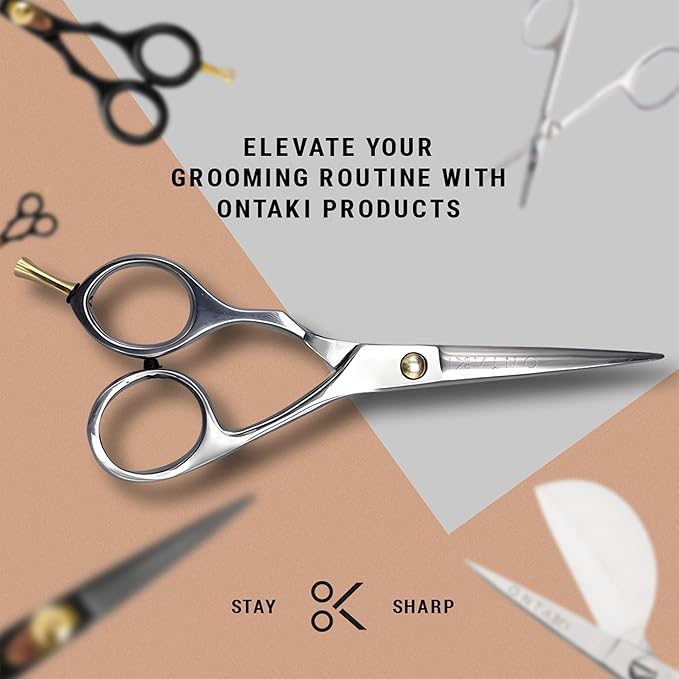 Ontaki Beard & Mustache Scissors & Combs for Men - 5.5" Silver, Left Hand