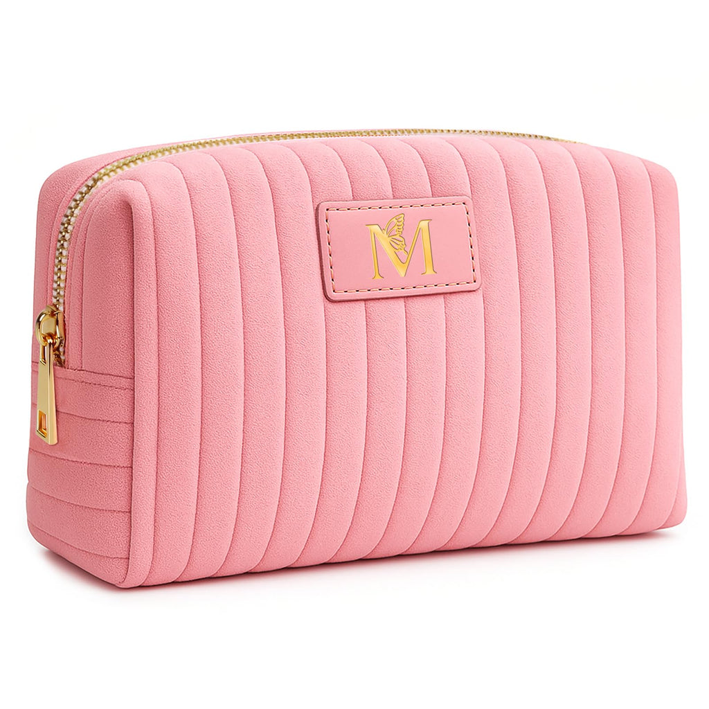 BagUrshion Monogrammed Make Up Bags for Women,Personalized Cosmetic Bags Women,Small Quilted Makeup Pouch,Cute Makeup Bag Travel,Birthday Gifts for Teen Girl (Blue N)