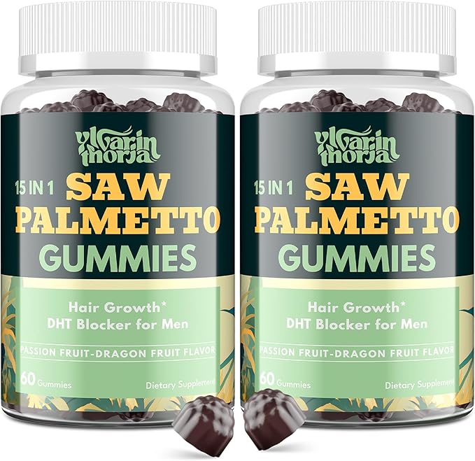 Saw Palmetto Gummies for Men – 600mg Extra Strength DHT Blocker with Biotin
