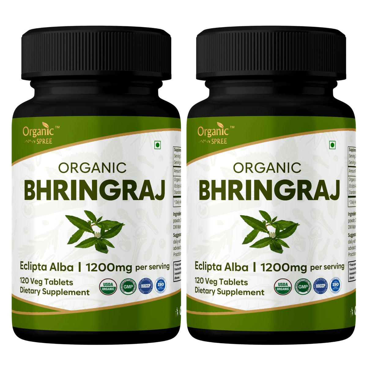 ORGANIC SPREE Bhringraj 120 Tablets - Supports Hair Nourishment, Healthy Hair Growth & Scalp Health* - Eclipta alba - 60 Days Supply - USDA Organic, GMP, HACCP Certified