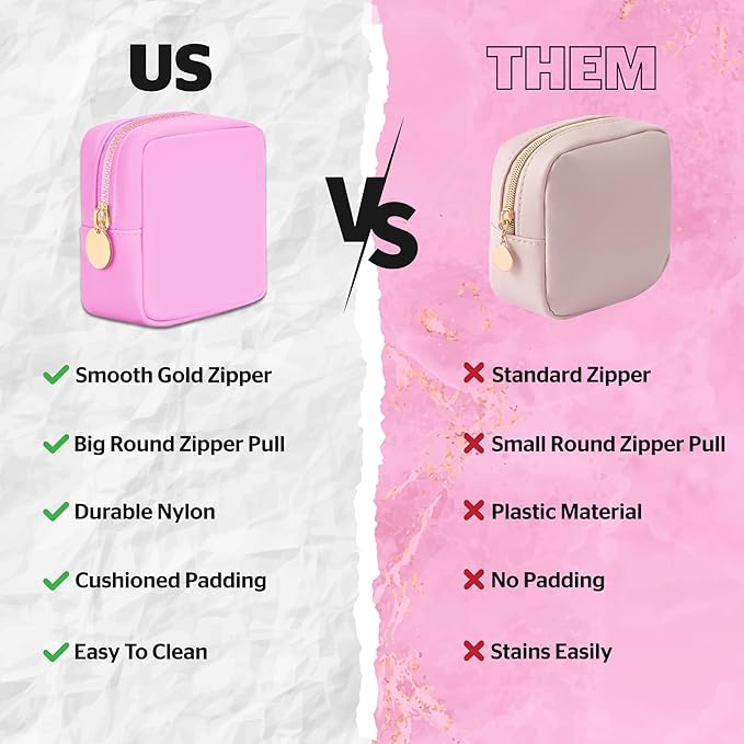 DANCOUR Small Makeup Bag for Purse Mini Cosmetic Pouch Travel Organizer Pink Makeup Pouch Lightweight Toiletry Bag Light Pink